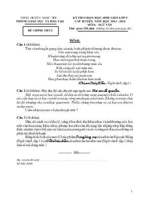 Kỳ thi chọn học sinh giỏi lớp 9 cấp huyện, năm học 2013 - 2014 môn Địa Lý